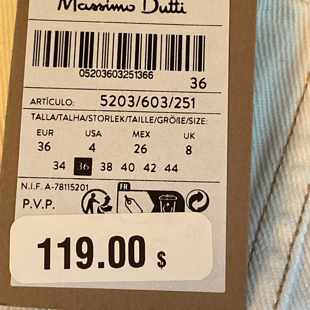 NWT. Massimo Dutti Off White Denim High Waisted Panel Midi Skirt. Size 2, 4. - Picture 9 of 11